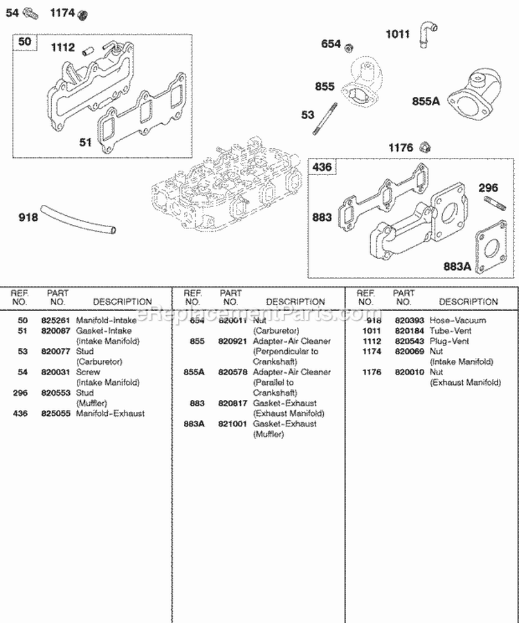 Exhaust Manifold Intake Manifold Diagram and Parts List for 589447-0310-99  Briggs and Stratton Engine